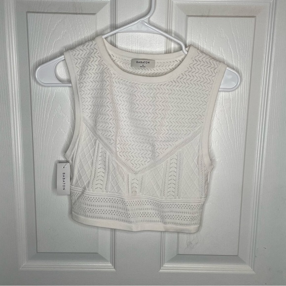 Babaton Pointelle Cropped Sweater Tank in White M - Picture 2 of 12
